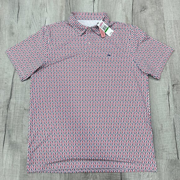 NWT Vineyard Vines Performance Polo Shirt Mens Large All Over Red Blue Lobster - Picture 6 of 10